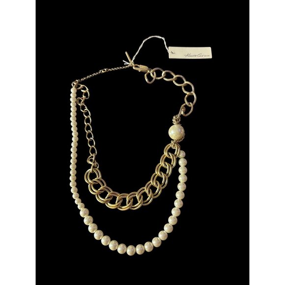 Kenneth Cole Gold-Tone Chain & Faux Pearl Layered Necklace With Lobster Clasp - Picture 1 of 15